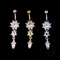 Bling cristal strass ventre anneau or et argent acier inoxydable nombril bijoux glamour mariage et fête Piercing pour les femmes