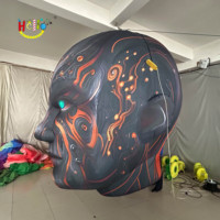 Tête de robot humanoïde géante gonflable noire avec yeux lumineux LED pour la décoration de festival de musique