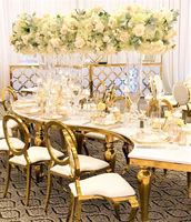 Table de réception ronde en acier inoxydable doré avec miroir en verre, forme en S, table de mariage, table de fête, table serpentine demi-lune