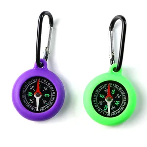 Camping Portable Multifunctional Pendant Silicon ABS 42mm Compass with Hanging Carabiner