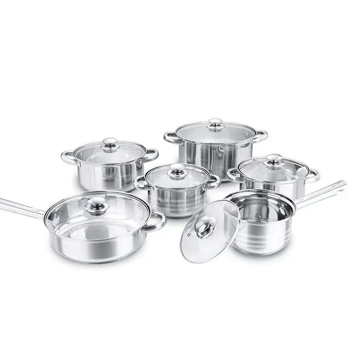 12 pieces Set Multi-layer stainless steel pot set Soup Pot and Frying pans
