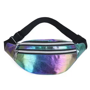 Kustom Holografik Fanny Pack Rekreasi Naik Olahraga Ritsleting Tahan Air Laser PU Pantai Gym Menjalankan Bum Tas Pinggang