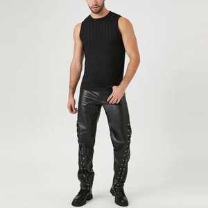 Chiusura <span class=keywords><strong>con</strong></span> bottoni personalizzati in vita <span class=keywords><strong>con</strong></span> zip 5 <span class=keywords><strong>tasche</strong></span> <span class=keywords><strong>pantaloni</strong></span> in finta pelle slim fit da uomo - Product Image 4
