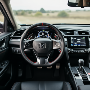 Volante de fibra de carbono Vevor para Honda Civic 2016-2021, forma de D, base plana, agarre de cuero, estilo deportivo - Product Image 2