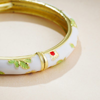 Elégant Bracelet Rétro en Émail Cloisonné Plaqué Or 18 Carats, Fleur Goutte d'Huile, Design Ouvert, Forme de Crochet, Style National, Style Rétro