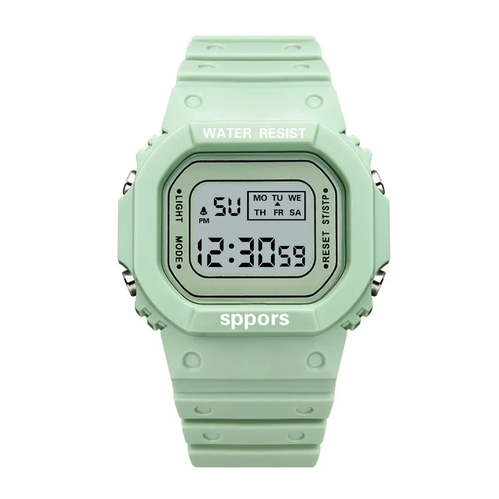 2023 Fashion Square Luminous Matcha Green Studenten uhr Multifunktion aler Kalender Wecker Timing Paar Elektronische Uhr