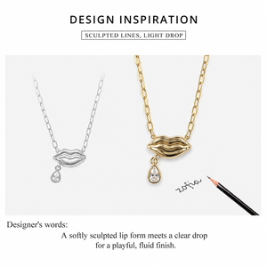 Collier avec pendentif en forme de lèvres pour femmes, chaîne en alliage avec pierre en zircone cubique, bijoux tendance pour les fêtes et le quotidien - Product Image 4