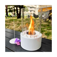 Brasero de table portable moderne pour intérieur avec pierres blanches, design autoportant en acier inoxydable