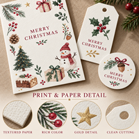 Ensemble de papeterie de Noël personnalisé, cartes de vœux de Noël, étiquettes cadeaux, autocollants, papier texturé pour les fêtes de Noël et les célébrations saisonnières