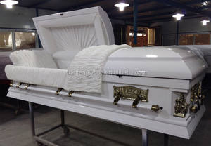 Ataúd funerario de estilo americano tallado a mano de madera MDF Hardware <span class=keywords><strong>dorado</strong></span> Terciopelo Interior Acero alto Diseño de la Última Cena - Product Image 4