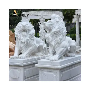 Carved Marble Lion Western Style Stone Lion Sculpture Natural Marble Life Size Stone Granite Marble Lion For Sale