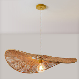 Lustre ovale en rotin style japonais Wabi Sabi, E27, doré, pour salon, chambre, salle à manger - Product Image 1