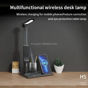 Lovisle Wireless Charger Multifunktions-Stift halter LED-Schreibtisch lampe mit 15-W-Ladegerät Flexibles tragbares Licht