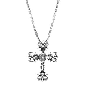 Collana con Croce Fleur De Lis in Stile Vintage Cromato, Gioielli Gotici Scuri Hip Hop per Uomo - Product Image 5