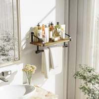 Étagère murale flottante moderne avec 8 crochets amovibles, grande capacité, robuste, pour rangement d'épices, construction bois et fer, chambre et salon