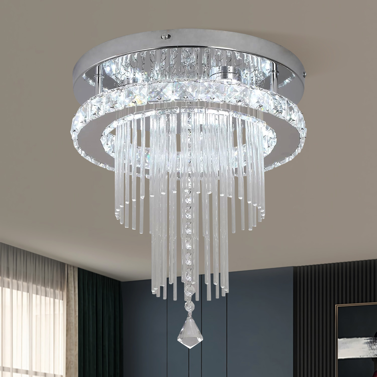 Modern Luxury Gold Chandelier | K9 Crystal Pendant Light with LED | for Hotel Lobby, Villa & Luxury Living Room