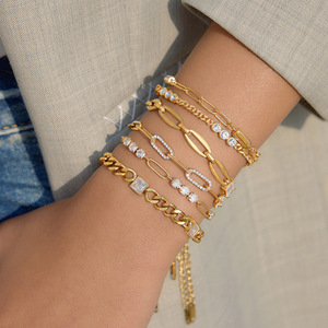 Pulsera de cadena de oro con circonitas engastadas en bisel para mujer, joyería de regalo. - Product Image 2
