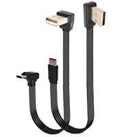Pita datar 3A USB tipe-c ke kabel sudut kanan tipe-c, kabel isi daya Cepat 0.2M PVC