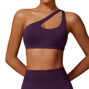 Soutien-gorge <span class=keywords><strong>de</strong></span> yoga asymétrique sexy pour femme, léger, à séchage rapide, respirant, antichoc, avec logo frontal - Product Image 3