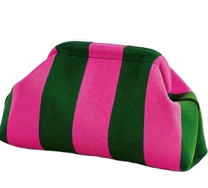 Women's Fashion Pink Green Striped Clutch Bag Portable Daily Makeup Purse Environmentally Friendly Everyday Use
