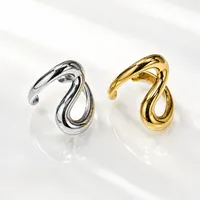 Massiver, unregelmäßiger, gedrehter, offener, verstellbarer Edelstahl-Mode-Ring, poliertes geometrisches Statement-Band für Damen zum täglichen Tragen