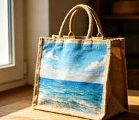 Sac de courses en jute jaune grande capacité, personnalisé, avec poignée en corde, motif dessin animé, idéal pour les mariages - Nouveauté promotionnelle
