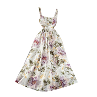 Robe longue élégante sans manches à imprimé floral taille haute pour femme, style vacances, été 2026, idéale pour la plage décontractée