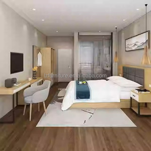 Economy Hotel Bedroom Set Double <b>Single</b> <b>Bed</b> Frame With Headboard Nightstand TV Cabinet & Wardrobe For 3 Star Chain Hotel Project - Product Image 4