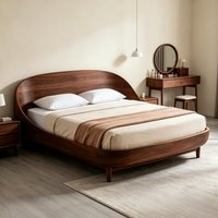 Neues chinesisch-inspiriertes Doppelbett aus massivem nordamerikanischem Schwarznussholz, gebogen, zerlegbar, 1,8 m, hochwertige Schlafzimmermöbel