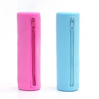 Pochette à crayons en silicone dégradé avec fermeture éclair, étui à stylos, rangement de papeterie, porte-stylos pour étudiants et écoliers