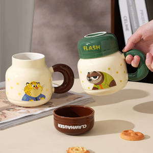 Mug en céramique réutilisable de grande capacité (520 ml) avec couvercle, design animalier de dessin animé, mug à café Judnick pour cadeaux - Product Image 2