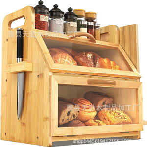 Wooden bread <b>box</b>, cross-border creative bread storage and organization <b>box</b>, multi-functional <b>wall</b>-mounted <b>double</b>-layer food - Product Image 2