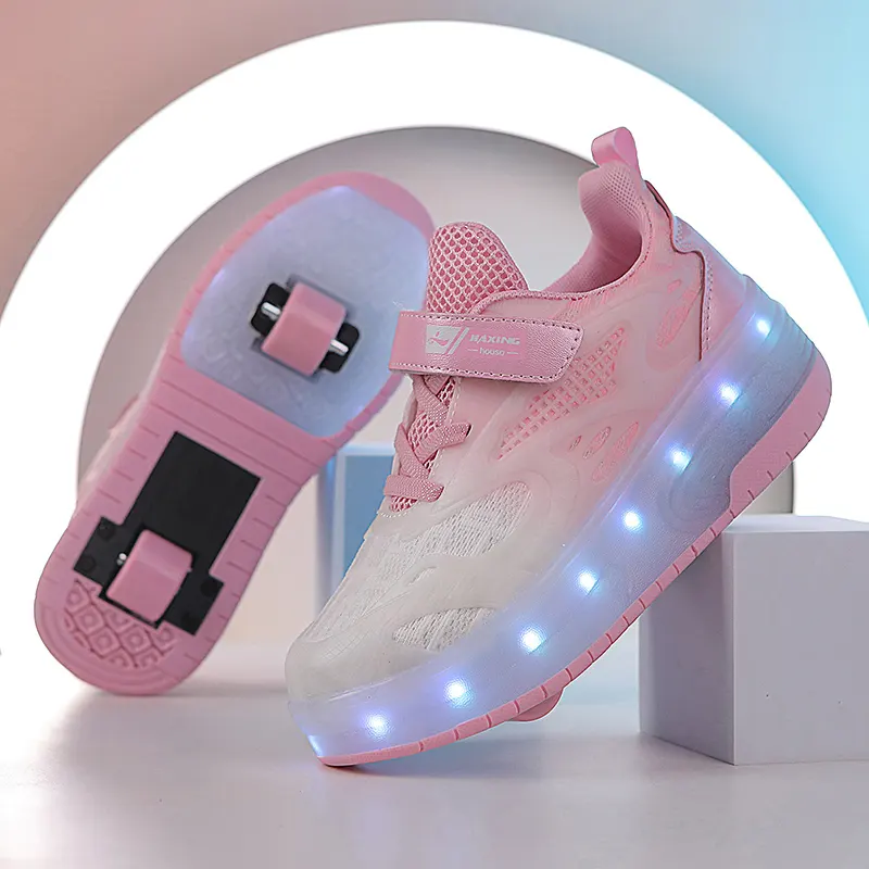 Jinjiang Custom Sneakers Com Rodas E Luzes Meninas Led Sapatos Com Patins Sapatos Kids Designers Light Up Shoes