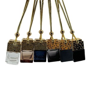 8ML Square Car <b>Perfume</b> Diffuser Glass <b>Bottles</b> with Black Metal Cap <b>Empty</b> Hanging Car Aroma Diffuser - Product Image 2