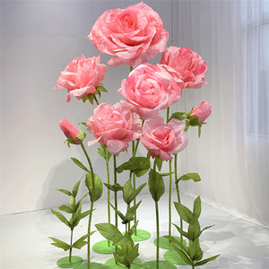 Décoration de salle de mariage en gros : Grandes fleurs géantes en papier rose rouge faites à la main pour vitrine - Product Image 2