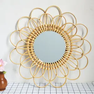 Miroir de maquillage rond tissé en rotin, 50 pièces, en forme de tournesol, miroir suspendu, décoration murale