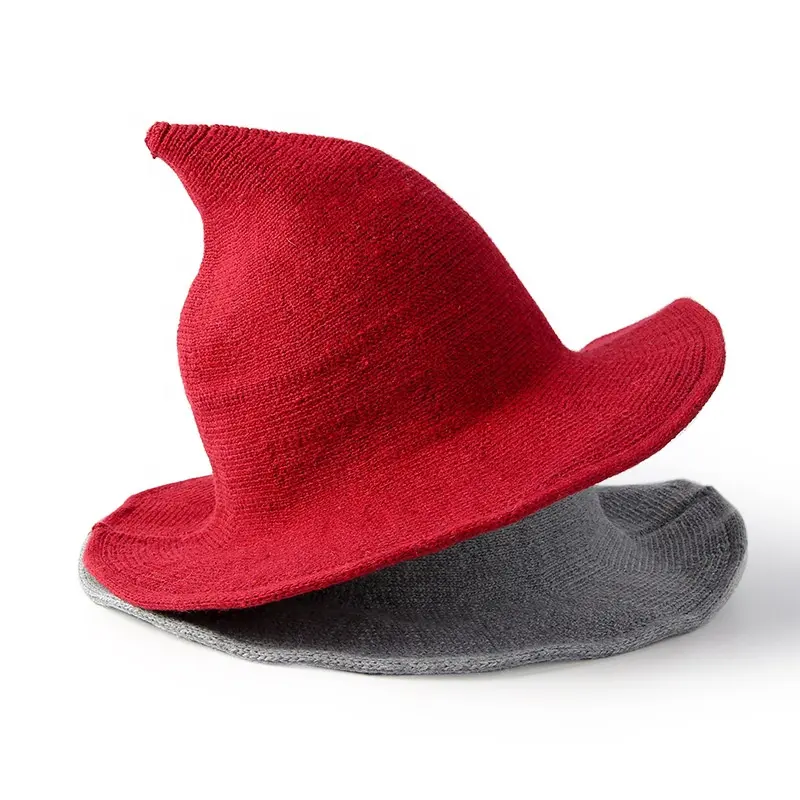 2022 नई आगमन फ्लॉपी फेडोरा पार्टी सलाम हेलोवीन महिलाओं ऊन टोपी जादूगर बुना हुआ चुड़ैल टोपी