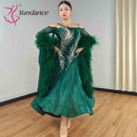 Robe de danse de salon pour femmes adultes B-25135 Yundance, costume de compétition, maille spandex/polyester, strass, vert, tenue de scène pour