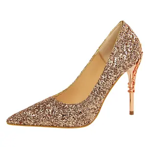 9219-12 패션 섹시한 나이트 클럽 여성 신발 금속 스틸레토 하이힐 얕은 입술 스팽글 단일 신발