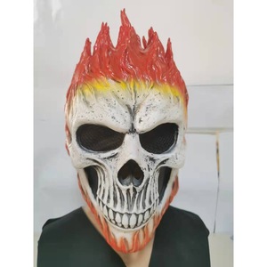 Máscara de Calavera de Ghost Rider para Halloween, Máscara Facial Completa de Látex, Accesorio para Disfraz de Terror, Diseño de Llamas Rojas - Product Image 1
