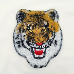 Wholesale Classic Style Custom Chenille Embroidery Patches Tiger Logo Iron On Towel Large Size Chenille Patches For Clothing