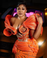 Haute Couture Dentelle Satin Robe Sirène avec Broderie Perlée Paillettes Robe de Soirée Robe