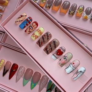 Toptan sıcak satış badem tarzı çivi özelleştirilmiş stilleri elmas kakma takı akrilik çivi preslenmiş yanlış çivi - Product Image 1