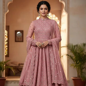 fox georgette embroidery mirror work <b>fabric</b> Premium Fox Georgette <b>Fabric</b> Featuring Intricate Floral Resham Embroidery Sparkling - Product Image 1