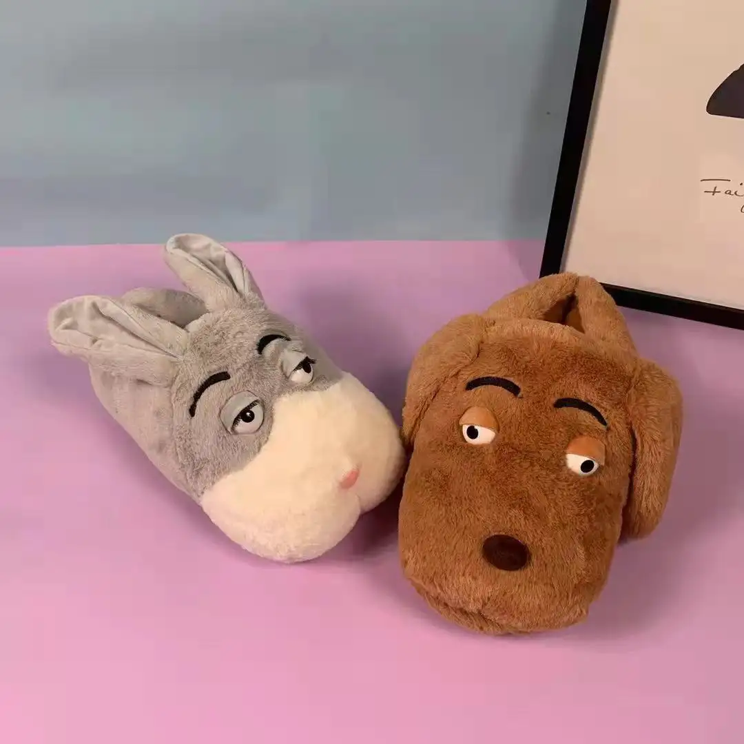 Pantufa de urso de pelúcia, chinelos de pelúcia fofos para inverno, casal, de coelho de pelo