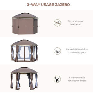 Gazebo para exteriores de 144x144 pulgadas con doble techo, lona impermeable, paredes laterales con mosquitera y cortinas para uso en patio y jardín. - Product Image 3