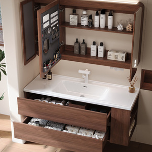 Custom Built Bathroom Cabinet Walnut 48 Inch Bathroom <strong>Vanity</strong> <strong>Under</strong> <strong>Sink</strong> <strong>Vanity</strong> <strong>Unit</strong> With Side Cabinet - Product Image 4
