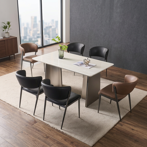 Modern Rectangle Dining <b>Table</b> Set 6 Seats <b>Stone</b> <b>Top</b> Metal Legs Minimalist Design Home Furniture - Product Image 2