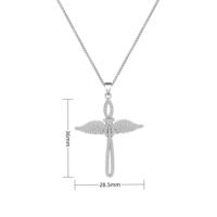 Vente en gros de pendentifs en forme de croix chrétienne avec ailes, plaqués rhodium, en zircone cubique, argent sterling 925, bijoux fins unisexes