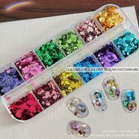 12 Grilles de Paillettes Rondes pour Décoration d'Ongles, Multicolores, Tailles Mixtes, Motifs Floraux Vintage et à Pois, Accessoires de Paillettes pour Ongles